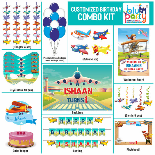 Airplane Birthday Theme Personalized Compact Combo Kit | Kids Party Decoration