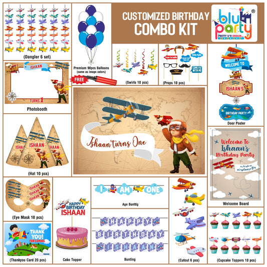 Airplane Birthday Theme Personalized Elite Combo Kit | Kids Party Decoration