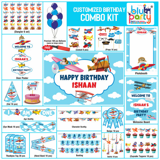 Airplane Birthday Theme Personalized Prime Combo Kit | Kids Party Decoration