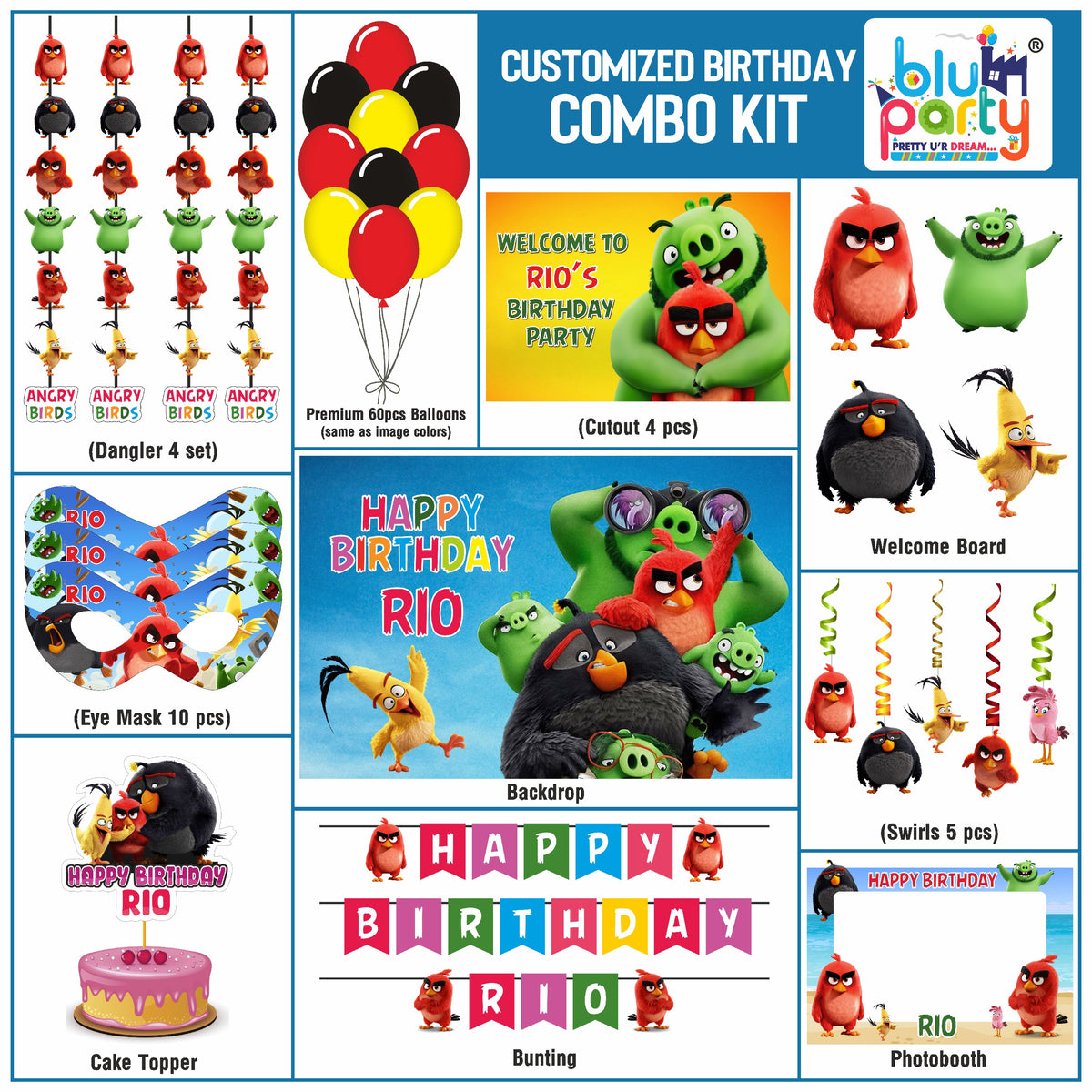 Angry Birds Birthday Theme Personalized Compact Combo Kit | Kids Party Decoration