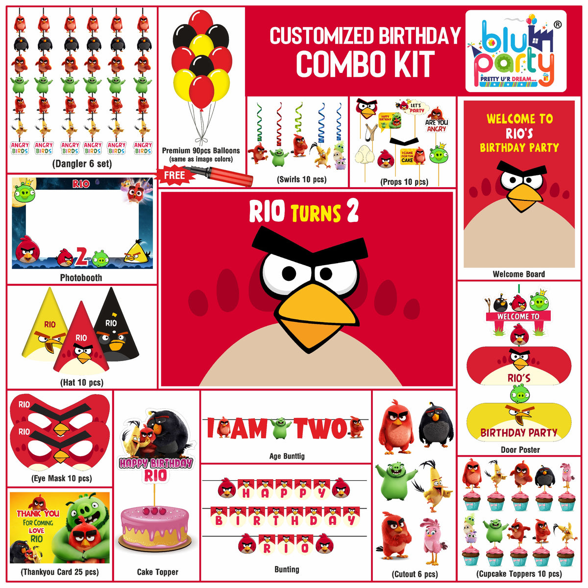 Angry Birds Birthday Theme Personalized Elite Combo Kit | Kids Party Decoration