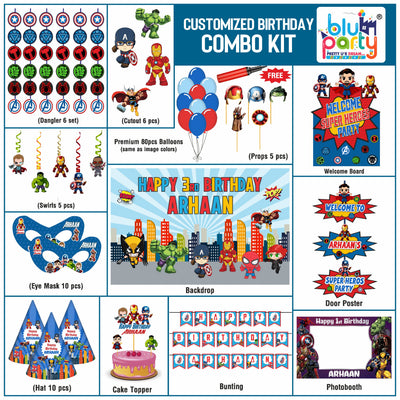 Avengers Birthday Theme Personalized Smart Combo Kit | Kids Party Decoration