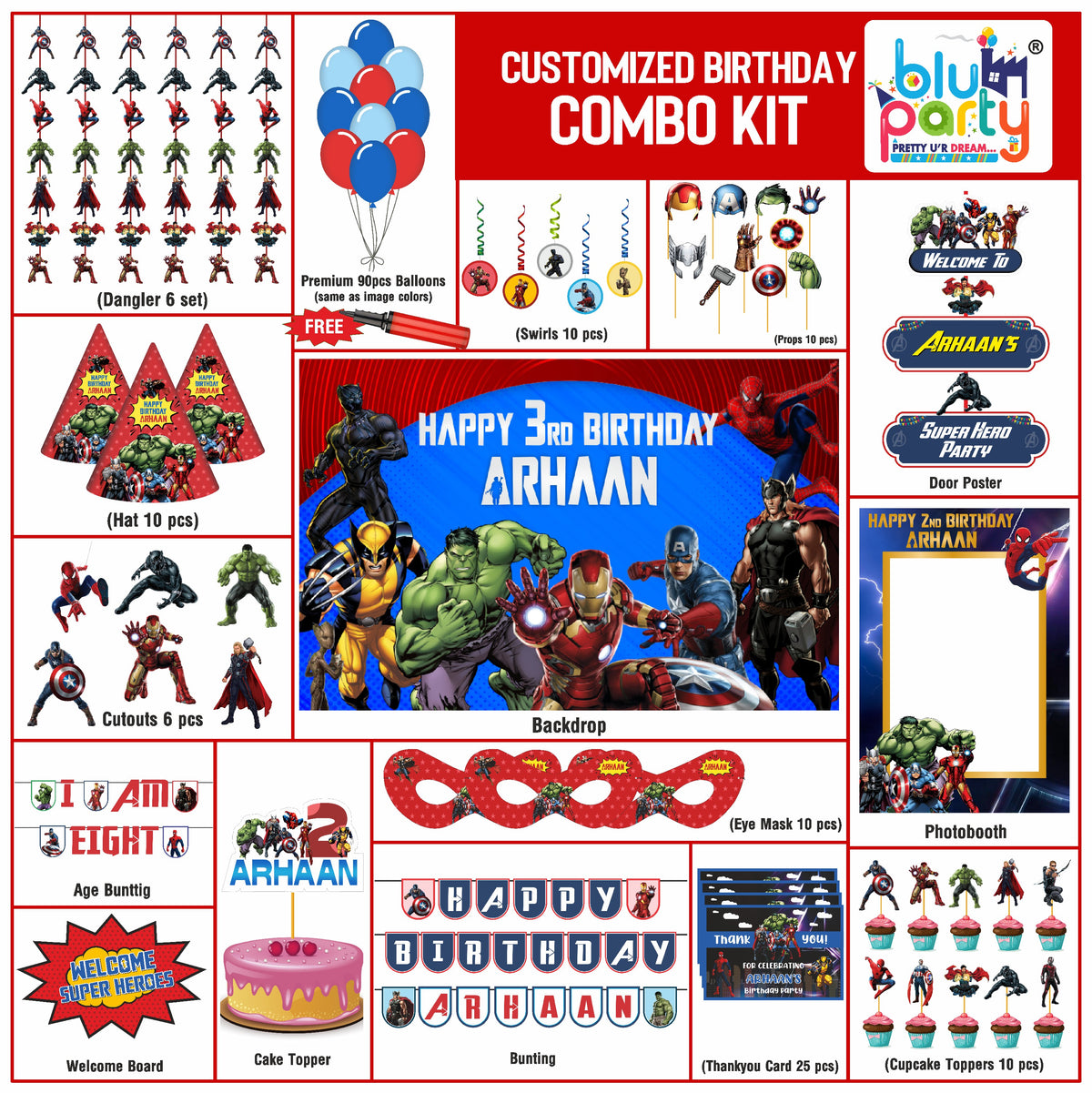 Avengers Birthday Theme Personalized Elite Combo Kit | Kids Party Decoration