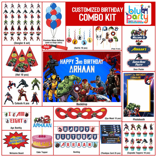 Avengers Birthday Theme Personalized Elite Combo Kit | Kids Party Decoration