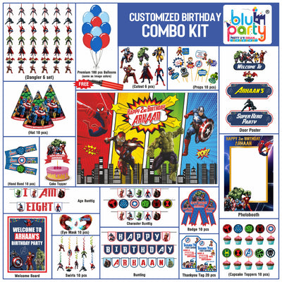 Avengers Birthday Theme Personalized Prime Combo Kit | Kids Party Decoration