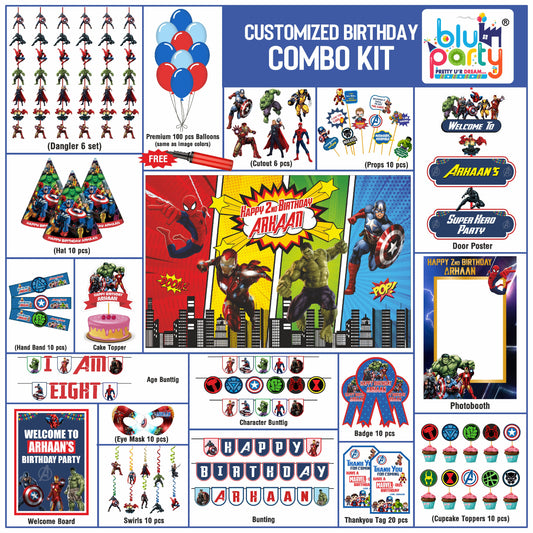 Avengers Birthday Theme Personalized Prime Combo Kit | Kids Party Decoration