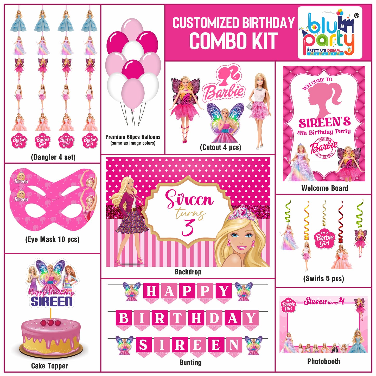 Barbie Birthday Personalised  Party Compact Combo Kit