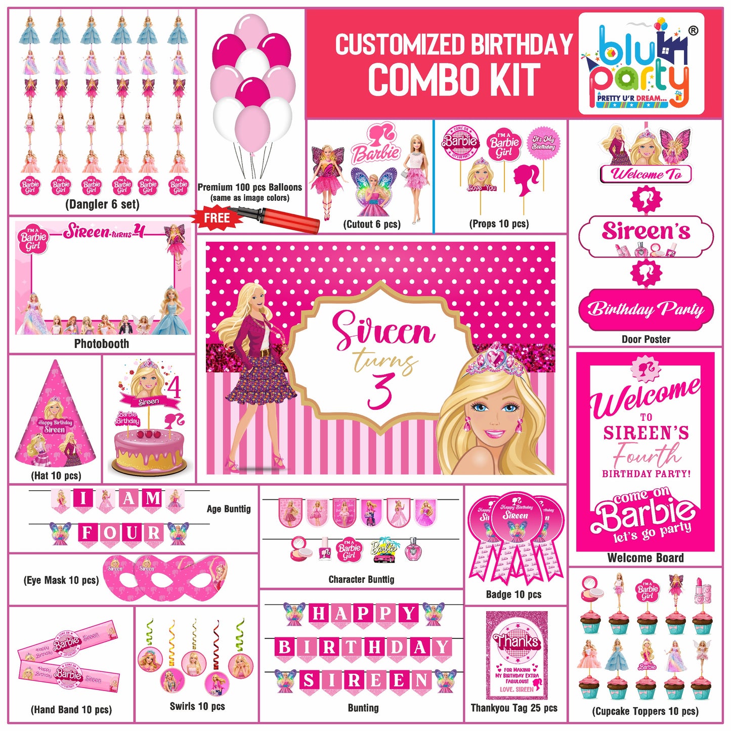 Barbie Birthday Personalized Prime Kit — Custom Birthday Party Decoration Set for Kids (Copy)