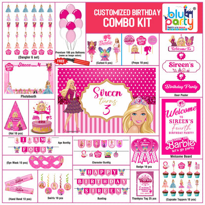 Barbie Birthday Personalized Prime Kit — Custom Birthday Party Decoration Set for Kids