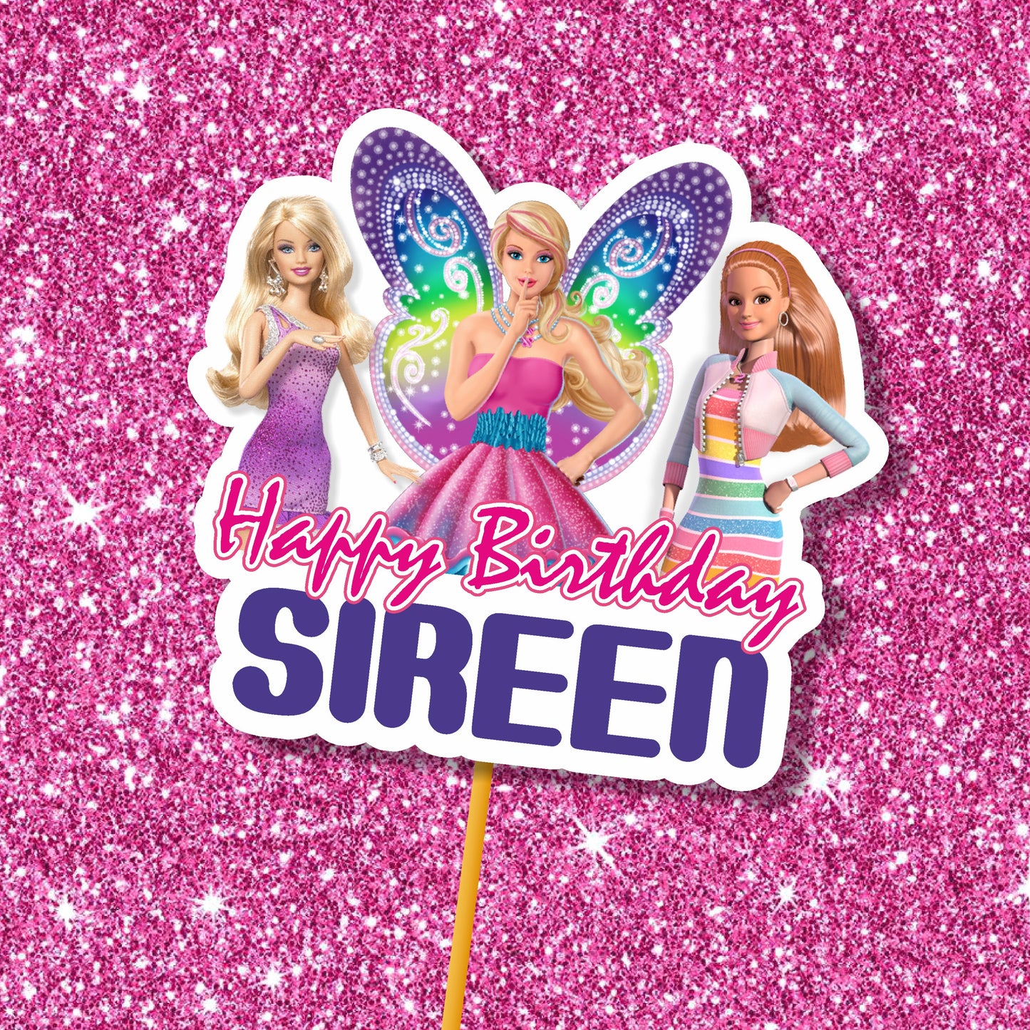 Customized Barbie Birthday Theme Classic Cake Topper for Girls Birthday Party Cake Decoration