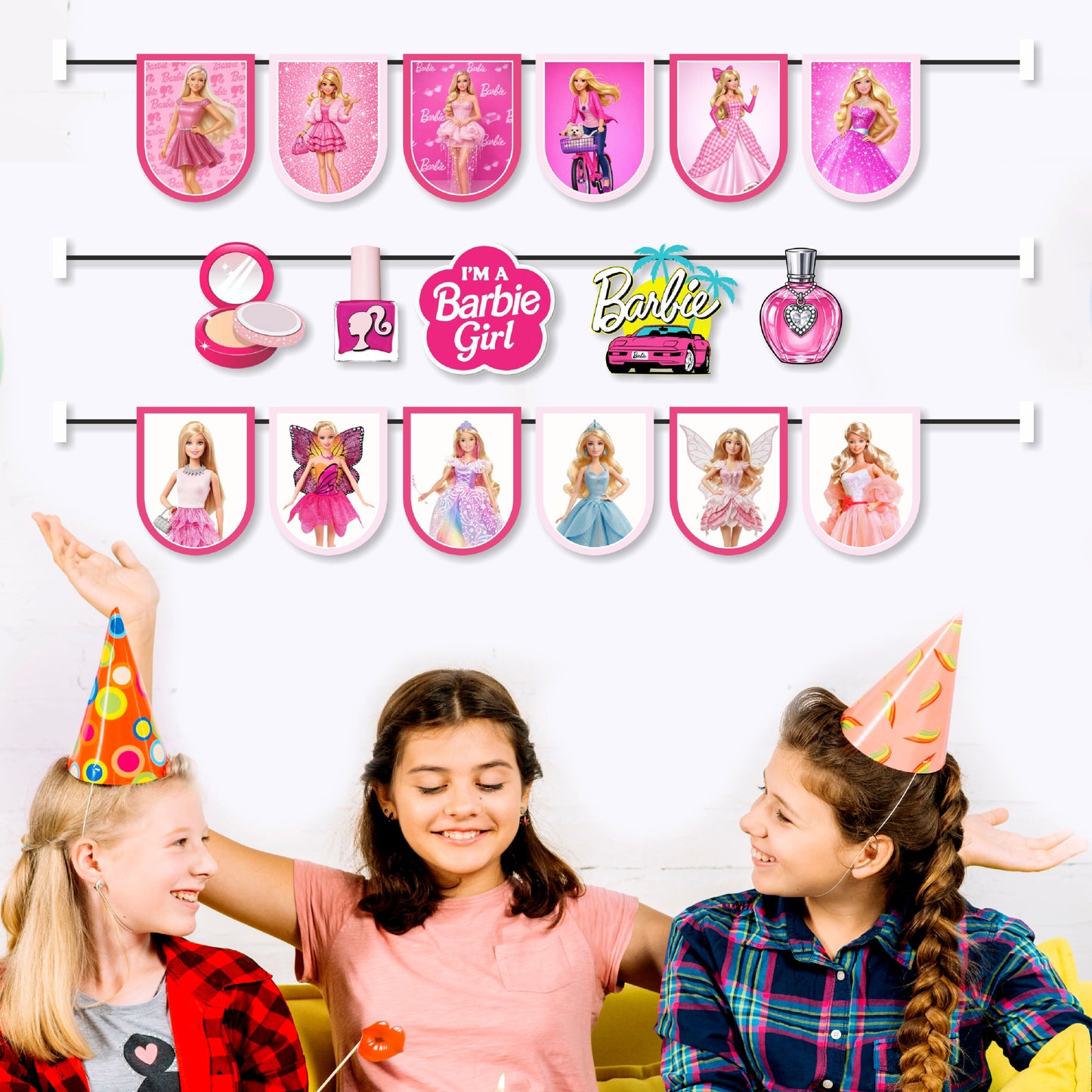Customized Barbie Birthday Theme Character Bunting for Girls Birthday Party Decoration