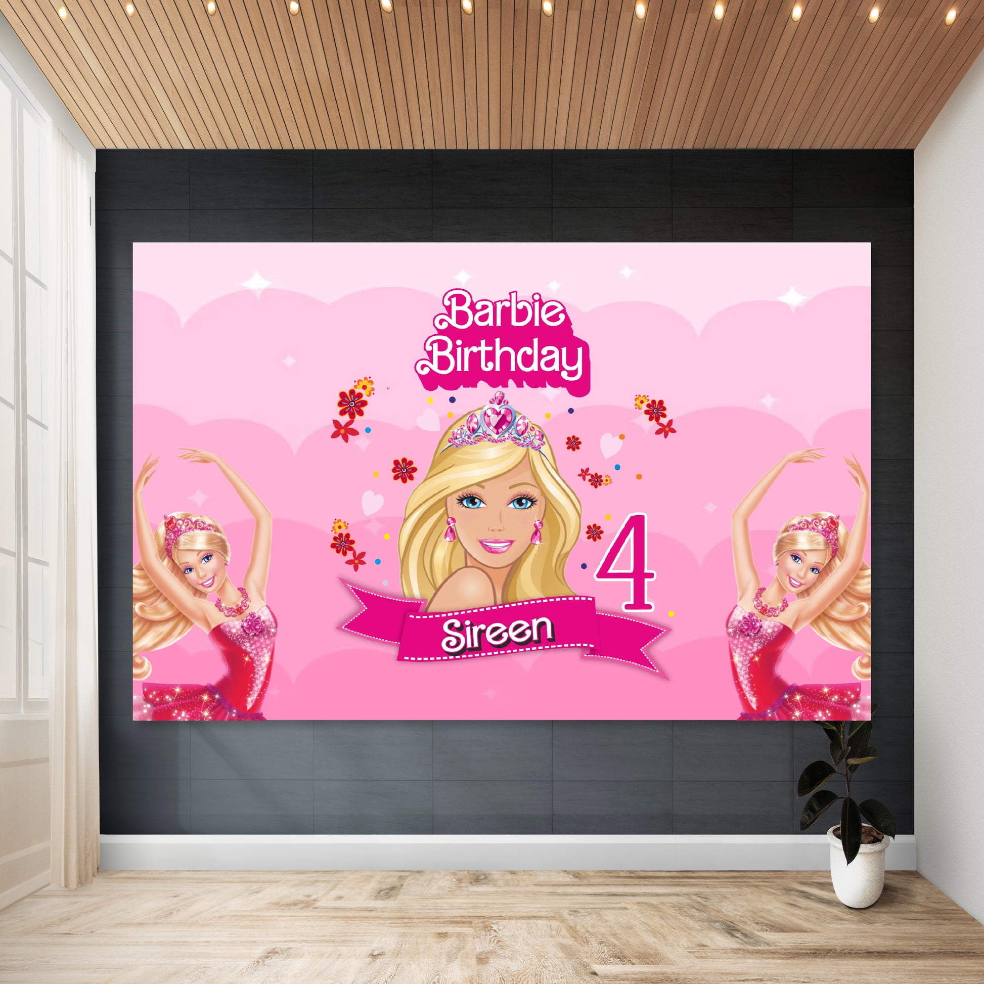 Classic Barbie Birthday Theme Backdrop for Girls Birthday Party Photo Booth and Stage Decoration