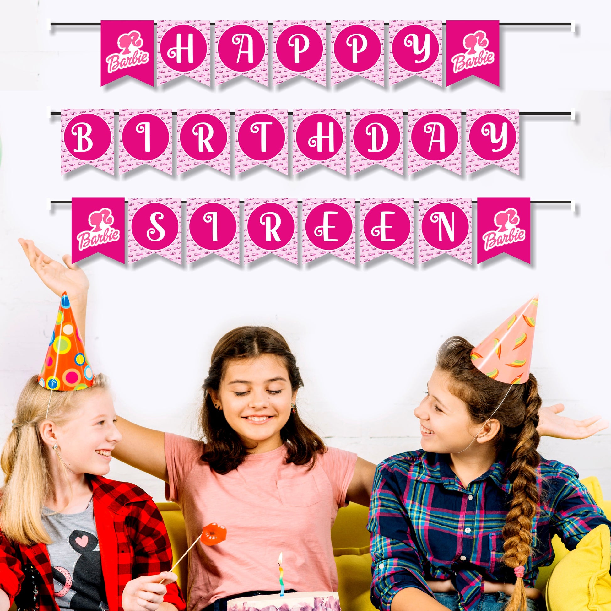 Customized Barbie Birthday Theme Classic Name Bunting for Girls Birthday Party Decoration
