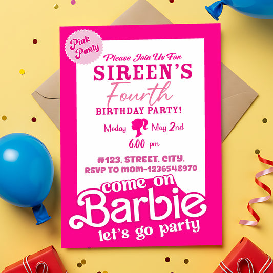 Barbie Birthday Theme Classic Invite