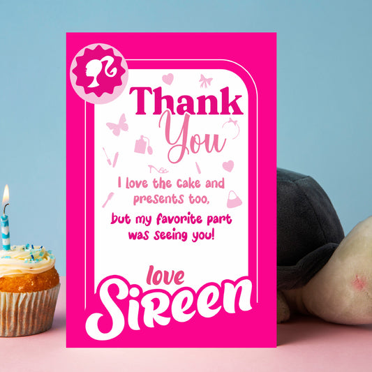 Barbie Birthday Theme Classic Thank You Card for birthday party