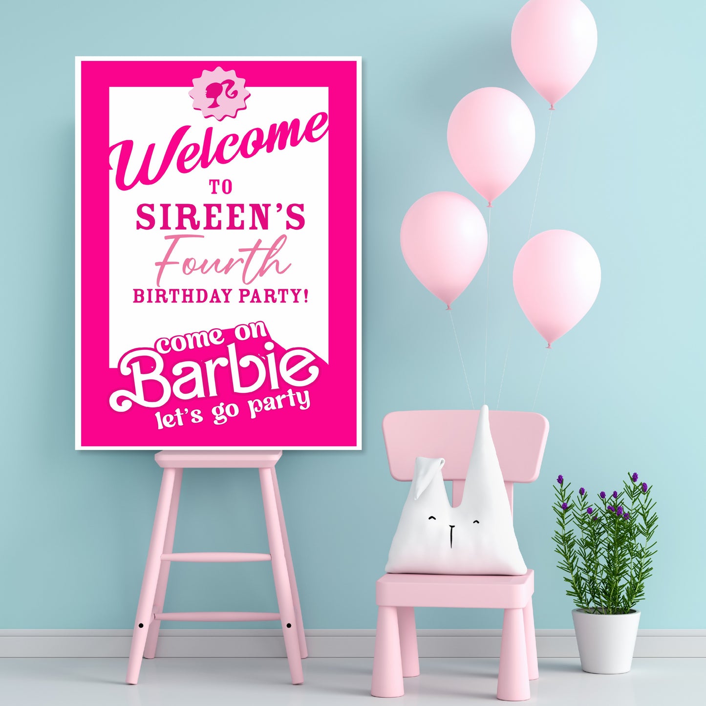 Barbie Birthday Theme Classic Welcome Board | Customized Birthday Party Welcome Sign for Girls