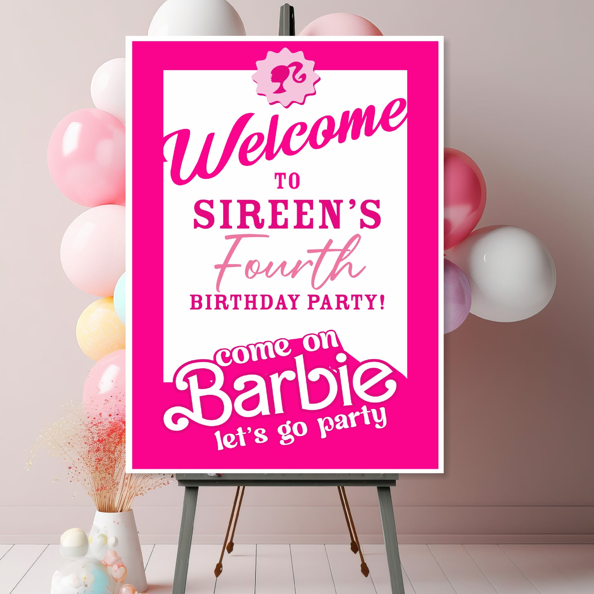 Customized Barbie Birthday Theme Classic Welcome Board for Girls Birthday Party Decoration