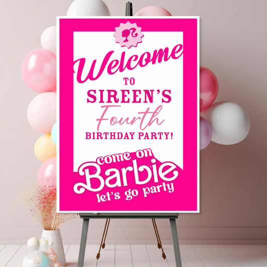 Customized Barbie Birthday Theme Classic Welcome Board for Girls Birthday Party Decoration