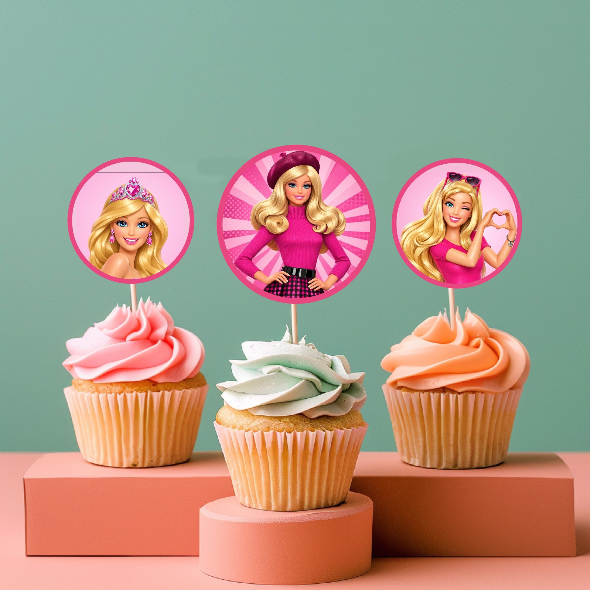 Customized Barbie Birthday Theme Cupcake Topper for Girls Birthday Party Dessert Decoration