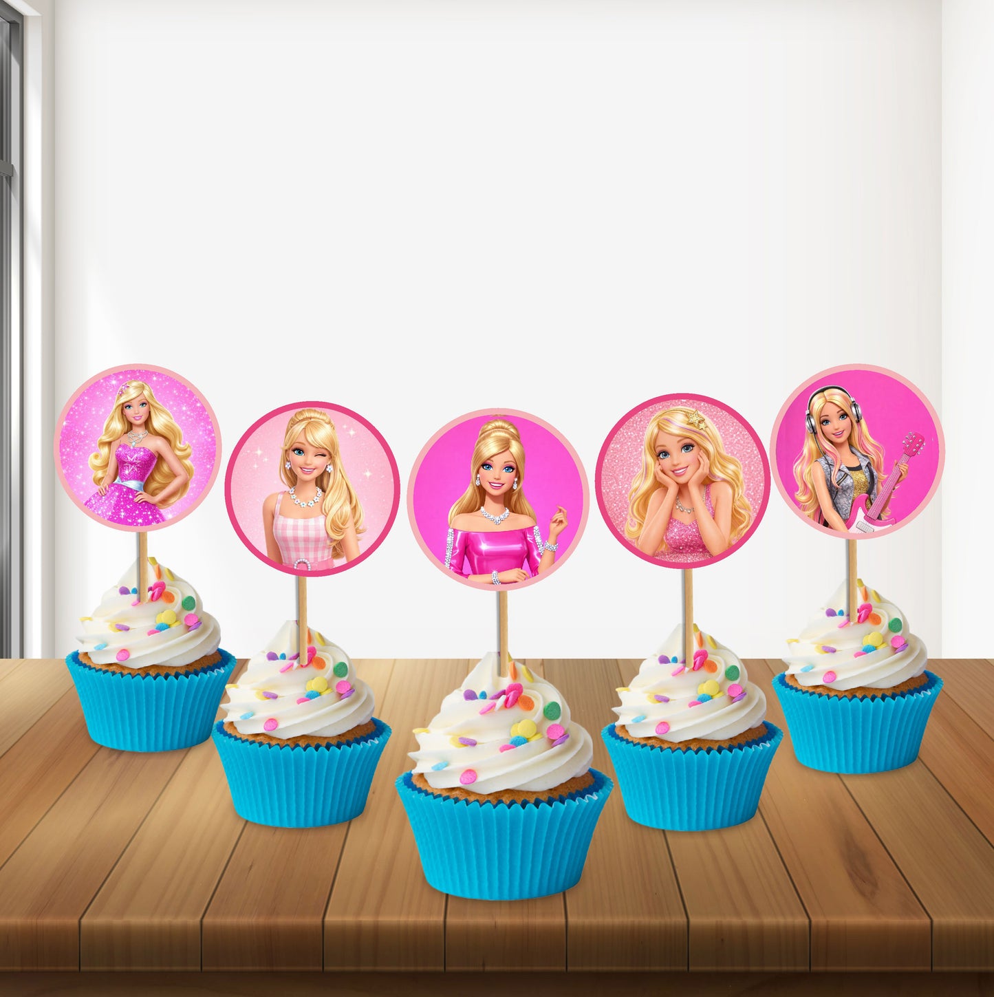 Barbie Birthday Theme Round Cupcake Topper | Customized Girls Birthday Party Cupcake Decorations