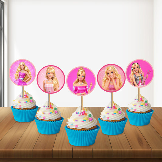 Barbie Birthday Theme Round Cupcake Topper | Customized Girls Birthday Party Cupcake Decorations