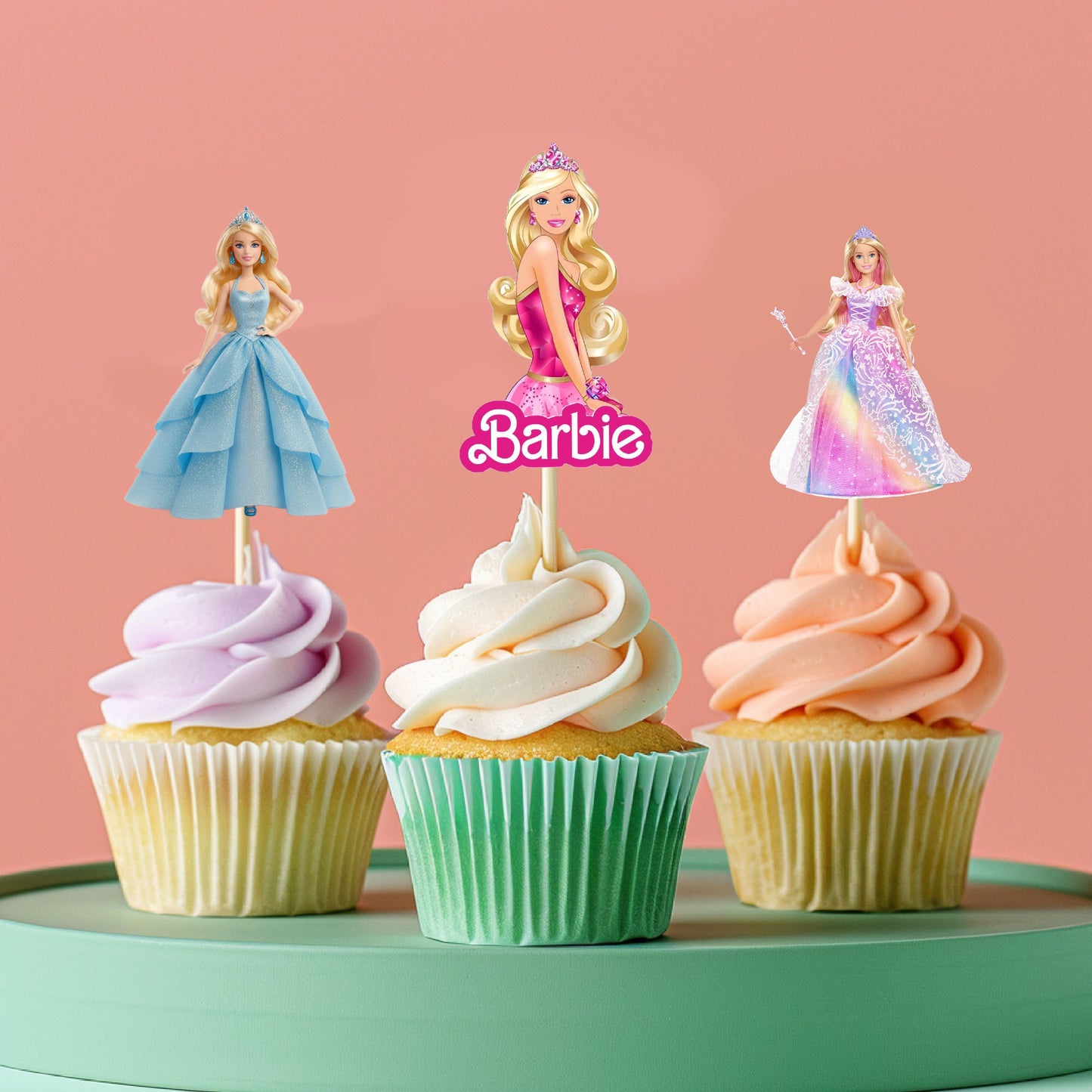 Customized Barbie Birthday Theme Classic Cupcake Topper for Girls Birthday Party Dessert Decoration