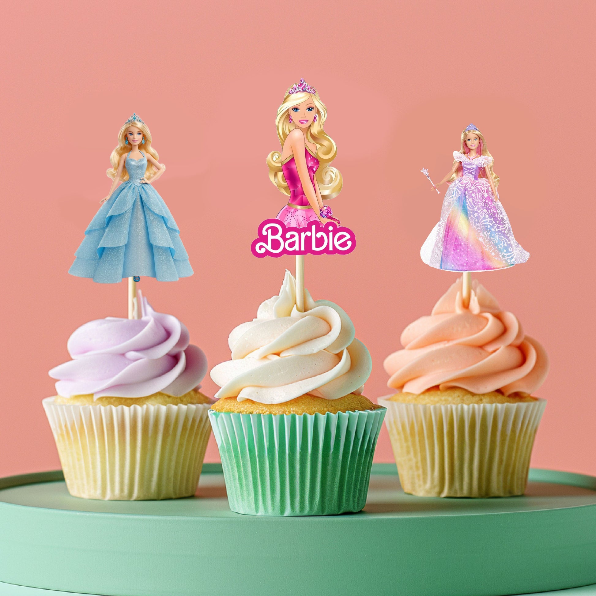 Customized Barbie Birthday Theme Classic Cupcake Topper for Girls Birthday Party Dessert Decoration