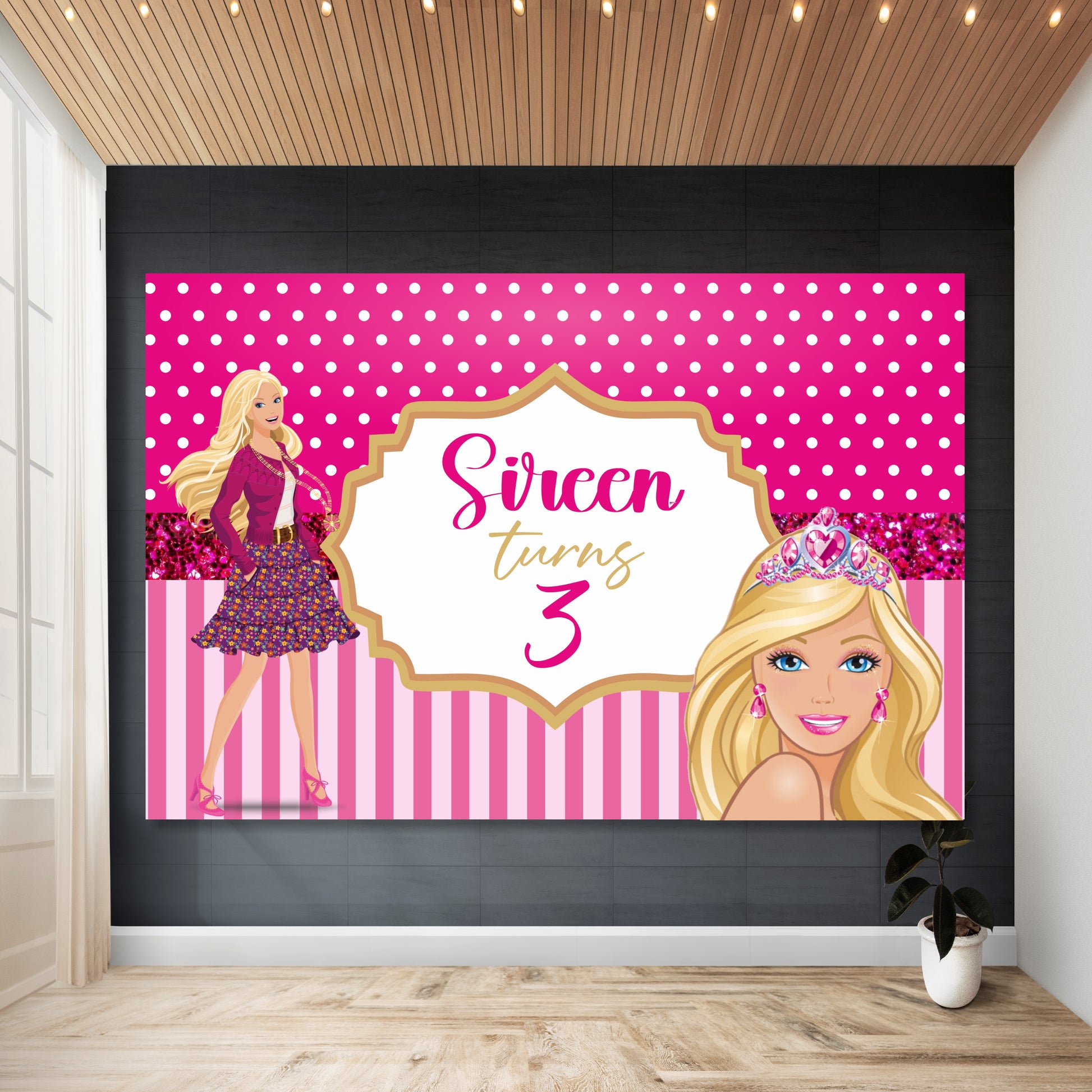 Customized Barbie Birthday Theme Backdrop for Girls Birthday Party Photo Booth and Stage Decoration