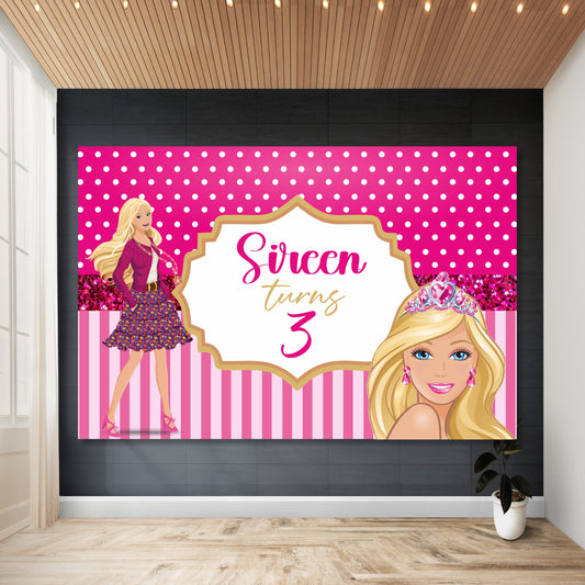 Customized Barbie Birthday Theme Backdrop for Girls Birthday Party Photo Booth and Stage Decoration