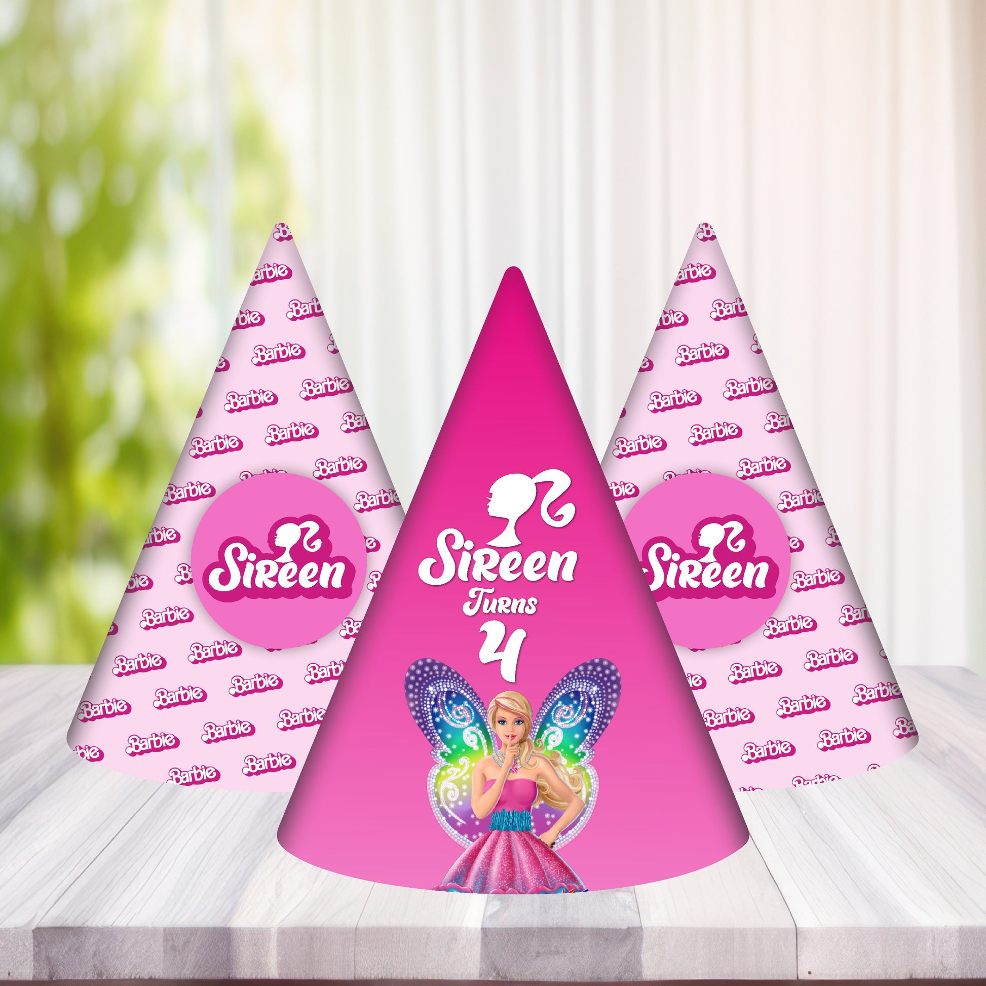 Customized Barbie Birthday Theme Party Hat for Girls Birthday Party Celebration and Photo Props