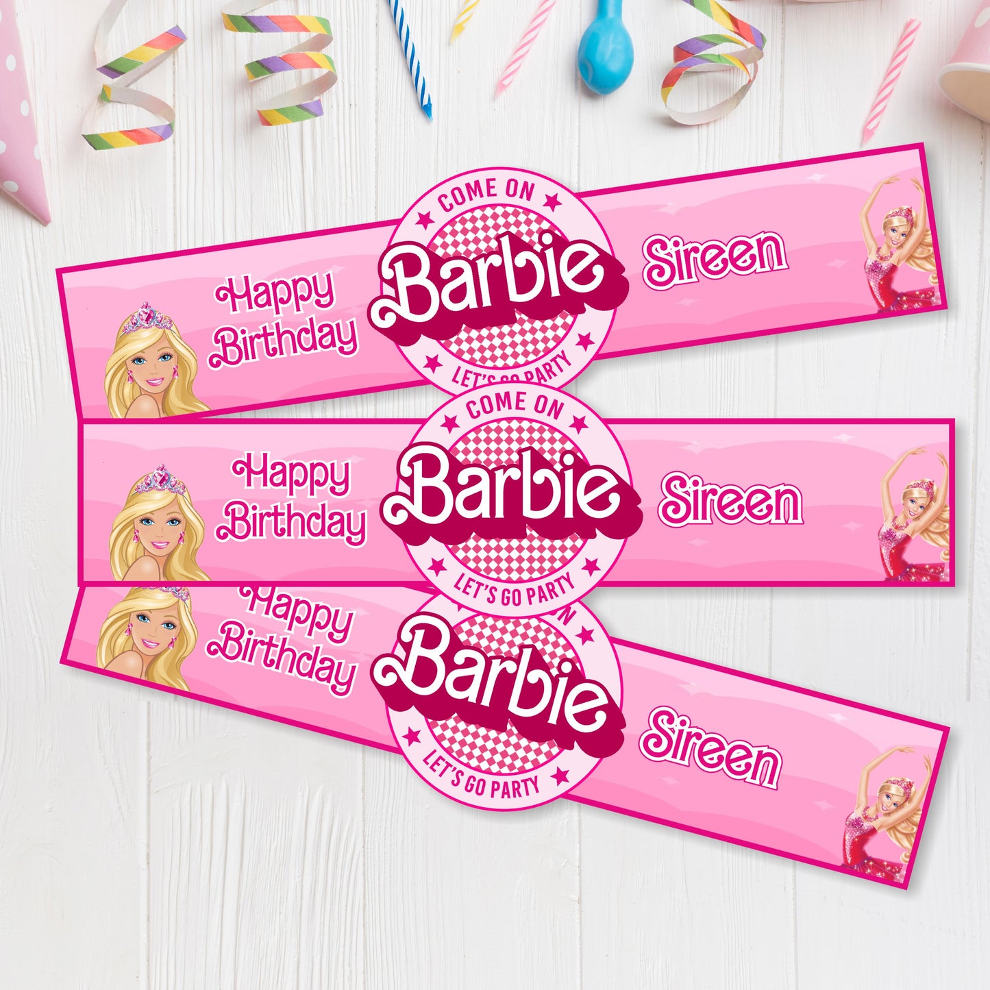 Customized Barbie Birthday Theme Hand Band for Girls Birthday Party Guests and Return Gift Accessories