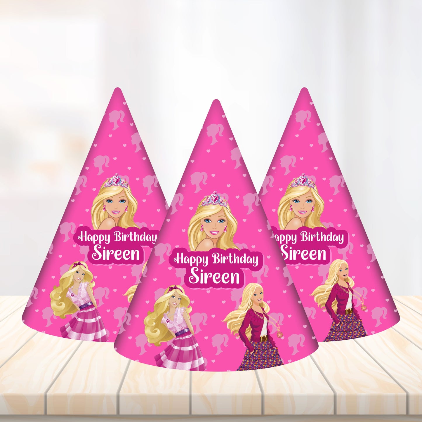 Customized Barbie Birthday Theme Party Hat for Girls Birthday Party Celebration and Photo Props