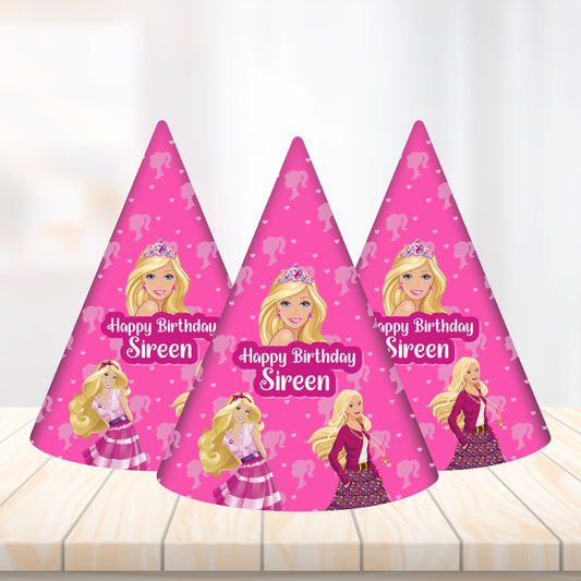 Customized Barbie Birthday Theme Party Hat for Girls Birthday Party Celebration and Photo Props
