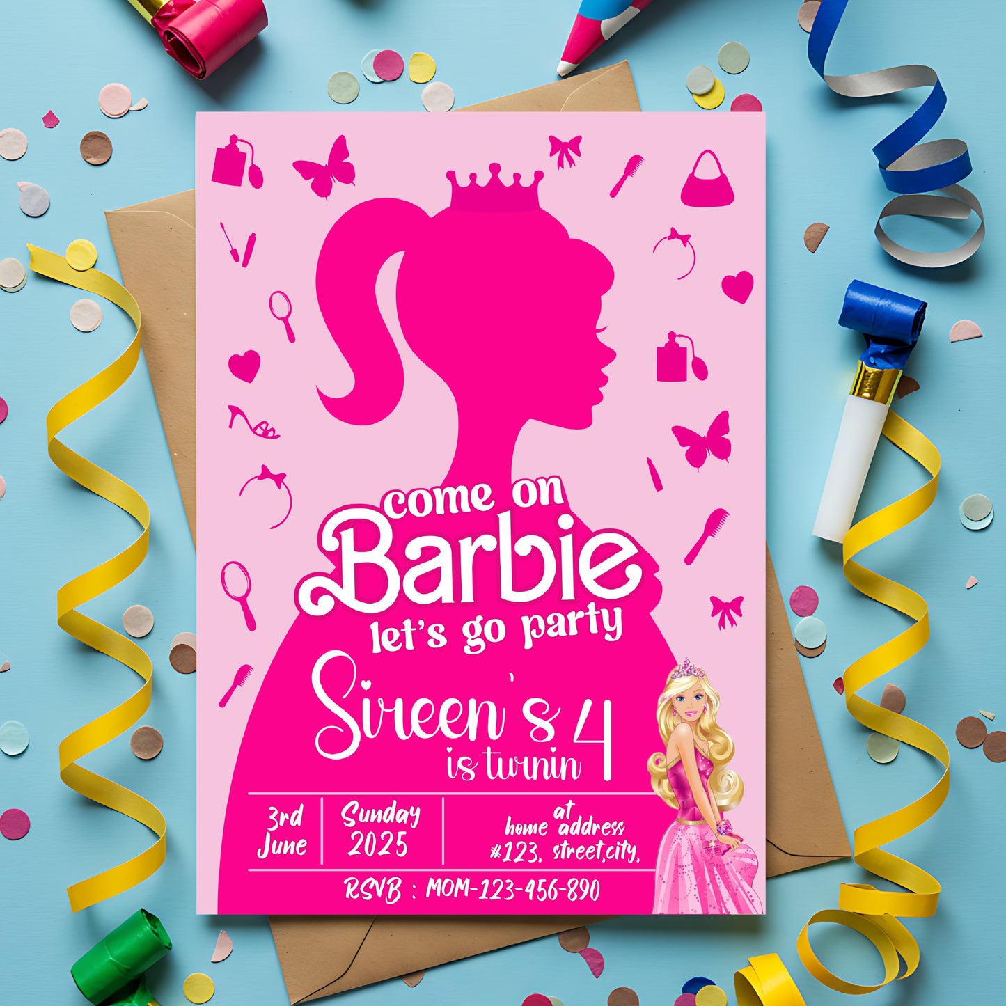 Barbie Birthday Theme Invite for birthday