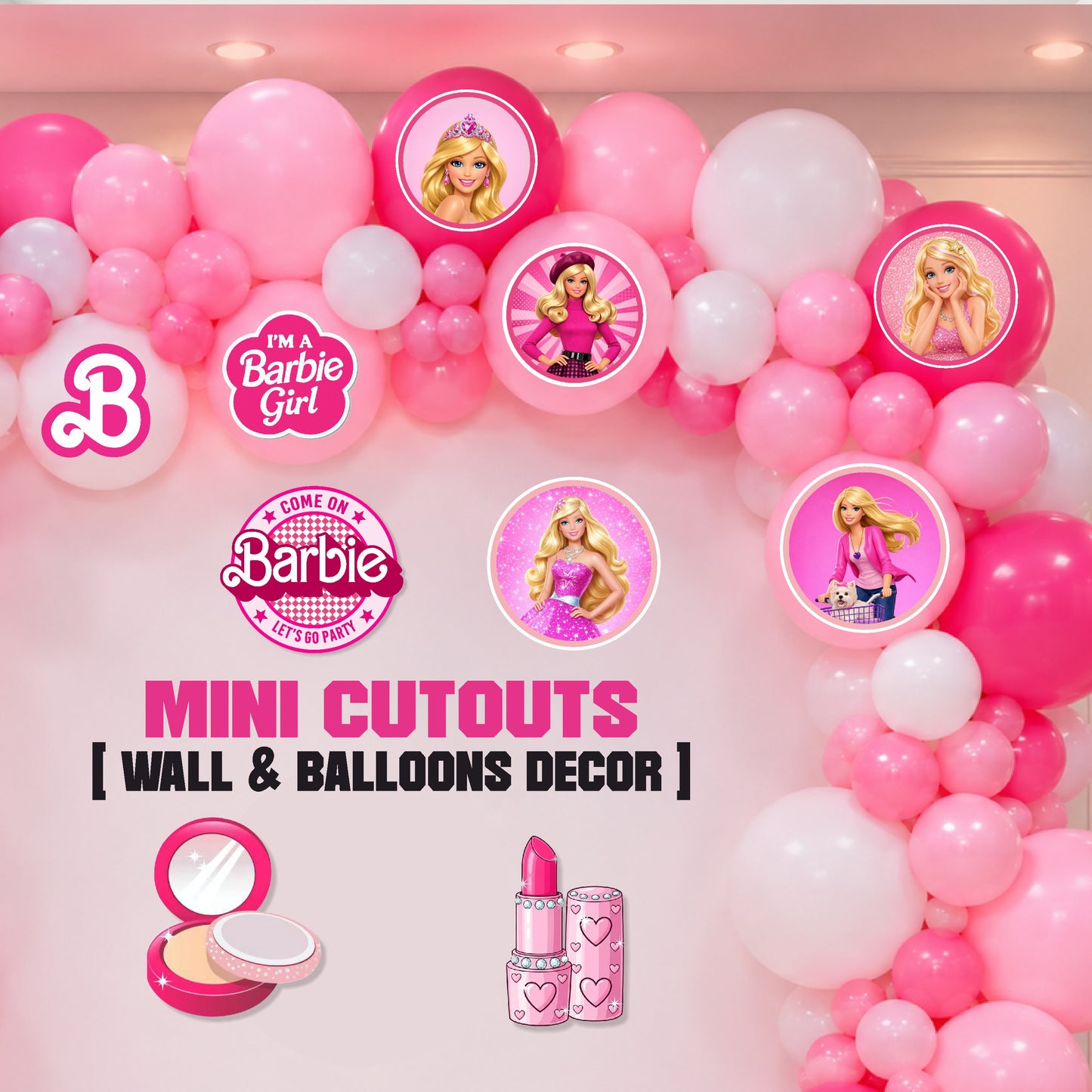 Customized Barbie Birthday Theme Mini Cutouts for Girls Birthday Party Decoration and Backdrop Styling
