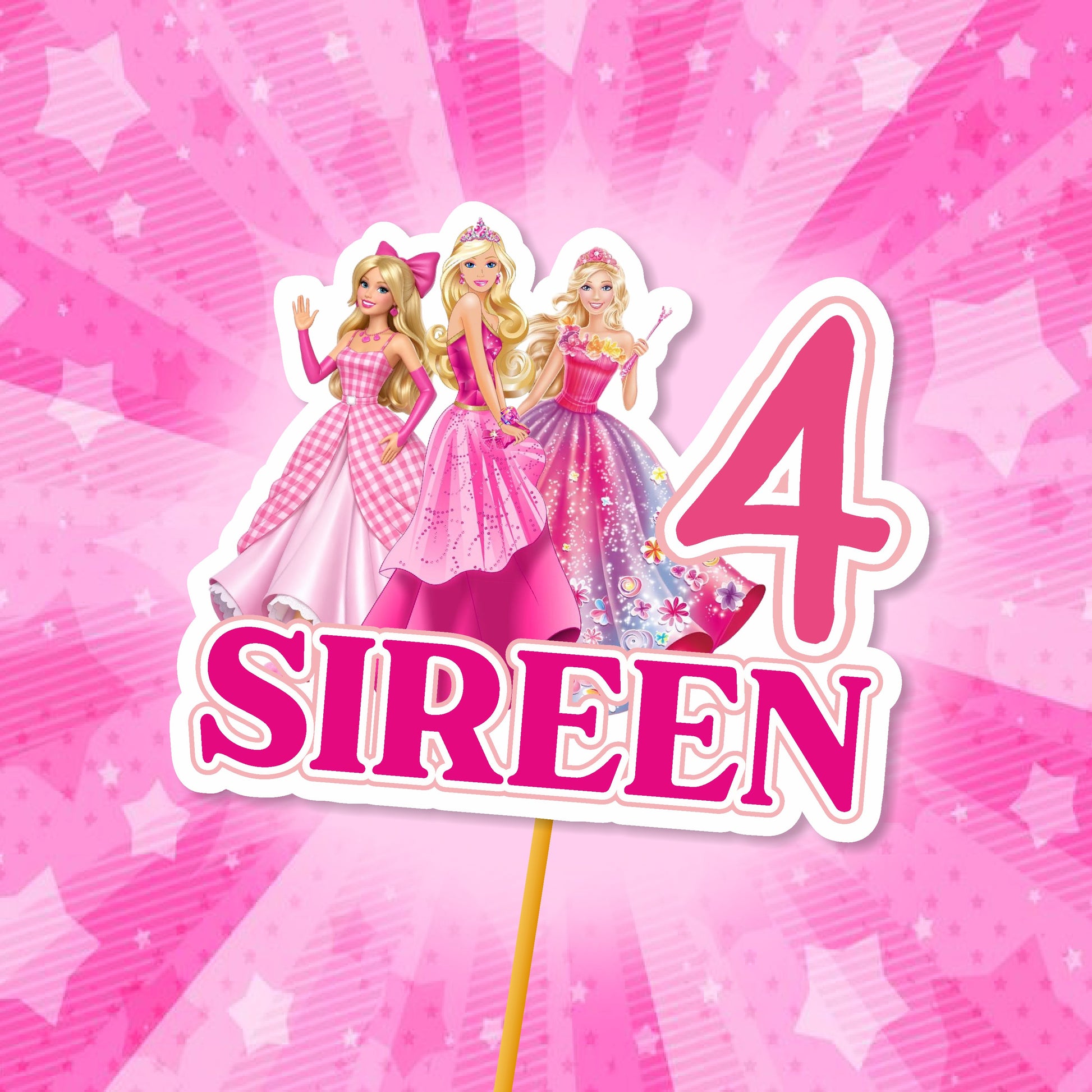 Customized Barbie Birthday Theme Cake Topper for Girls Birthday Party Cake Decoration