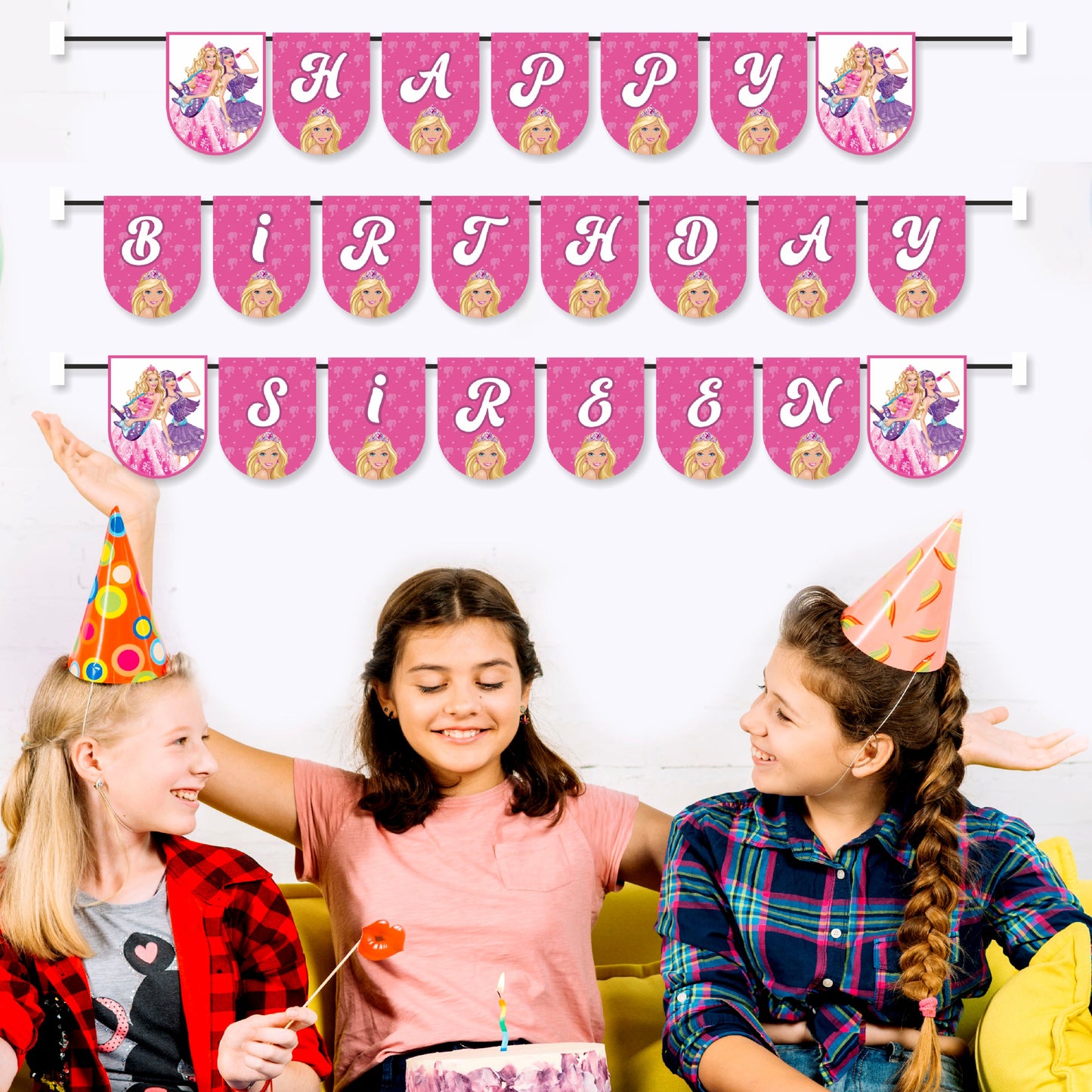 Customized Barbie Birthday Theme Name Bunting for Girls Birthday Party Decoration