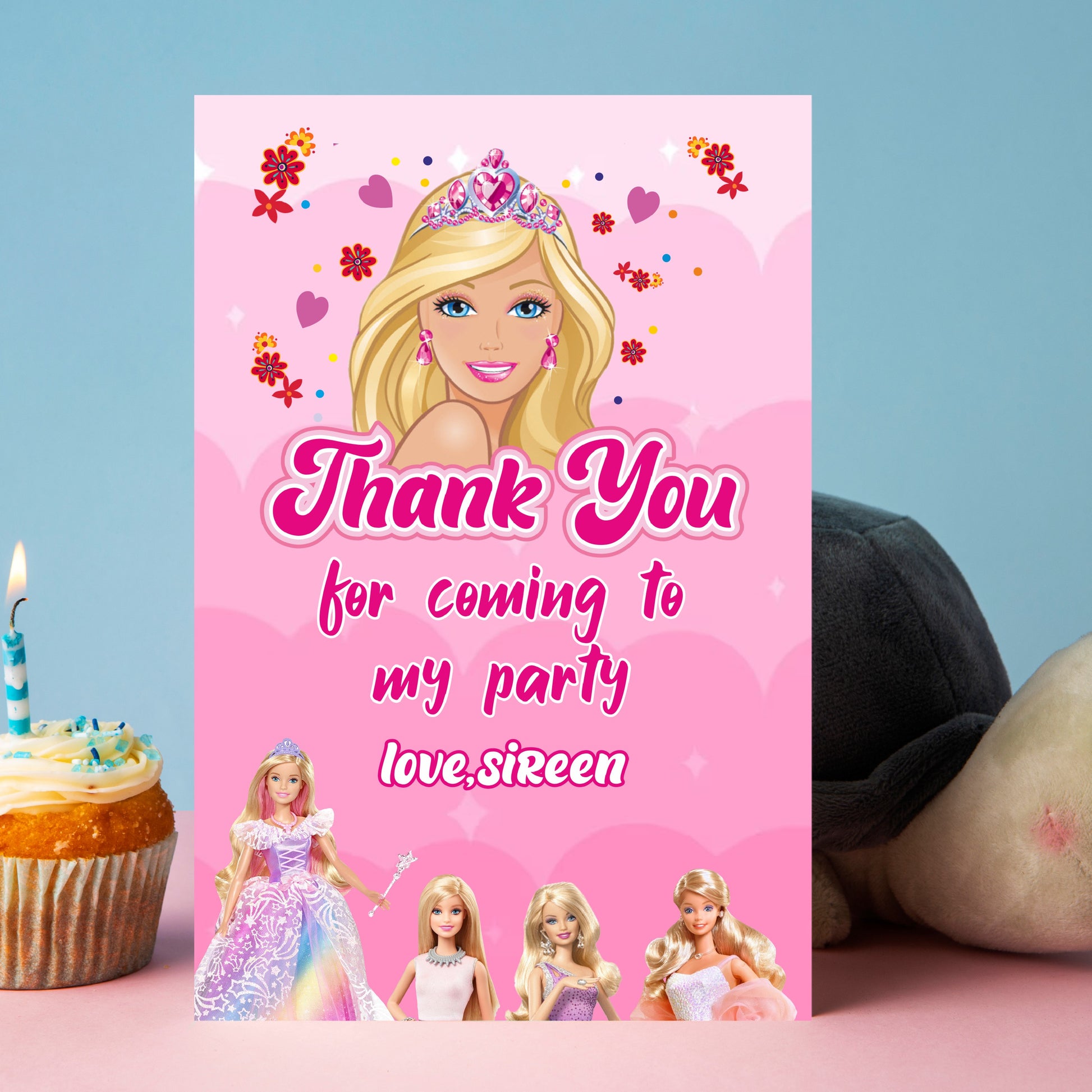 Barbie Birthday Theme Thank You Card for birthday party