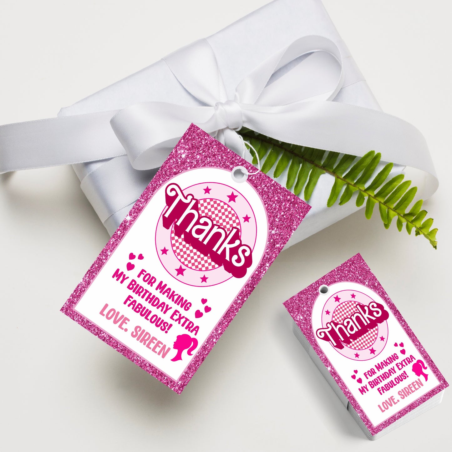 Barbie Birthday Theme Thank You Tag | Customized Return Gift Tags for Girls Birthday Party