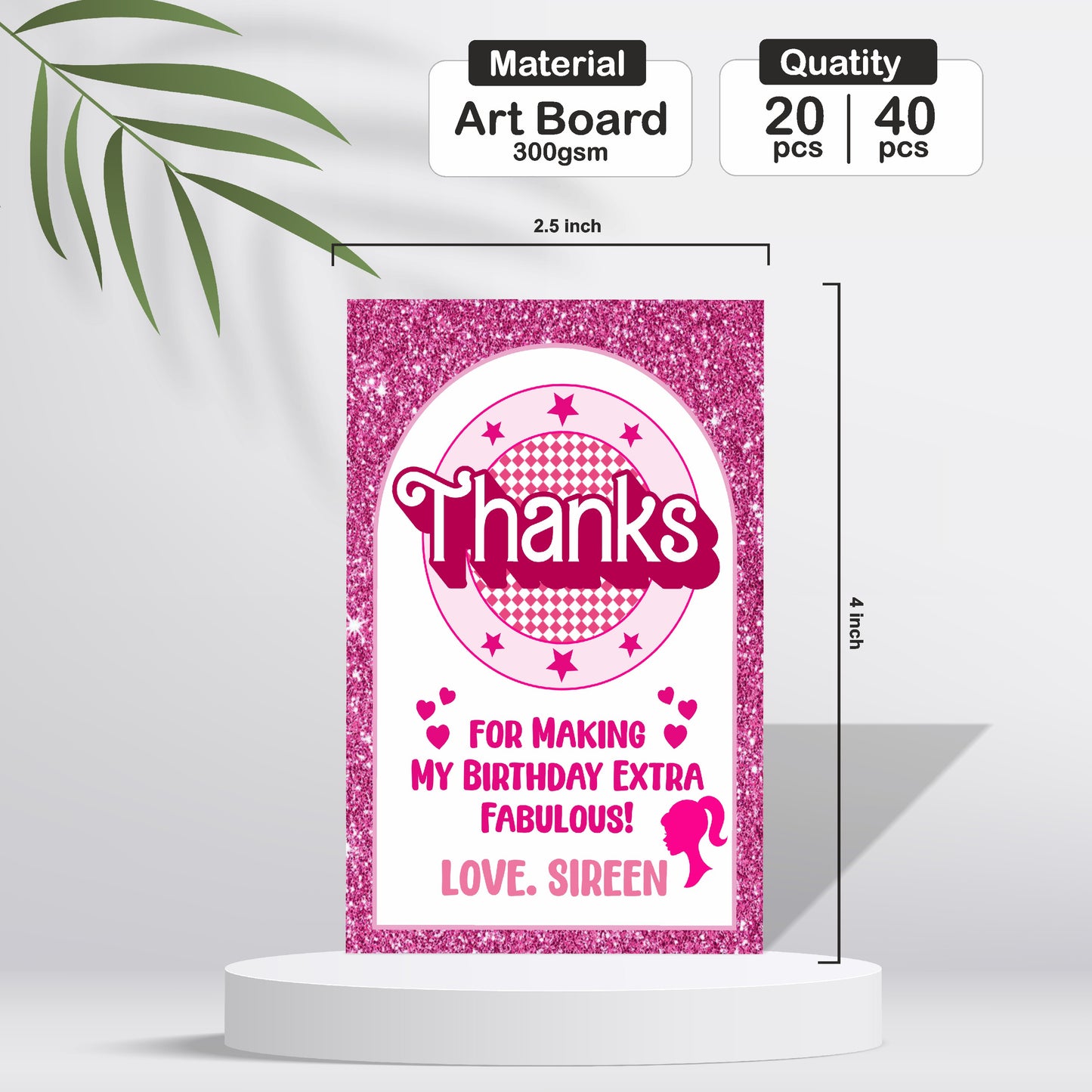 Barbie Birthday Theme Thank You Tag | Customized Return Gift Tags for Girls Birthday Party