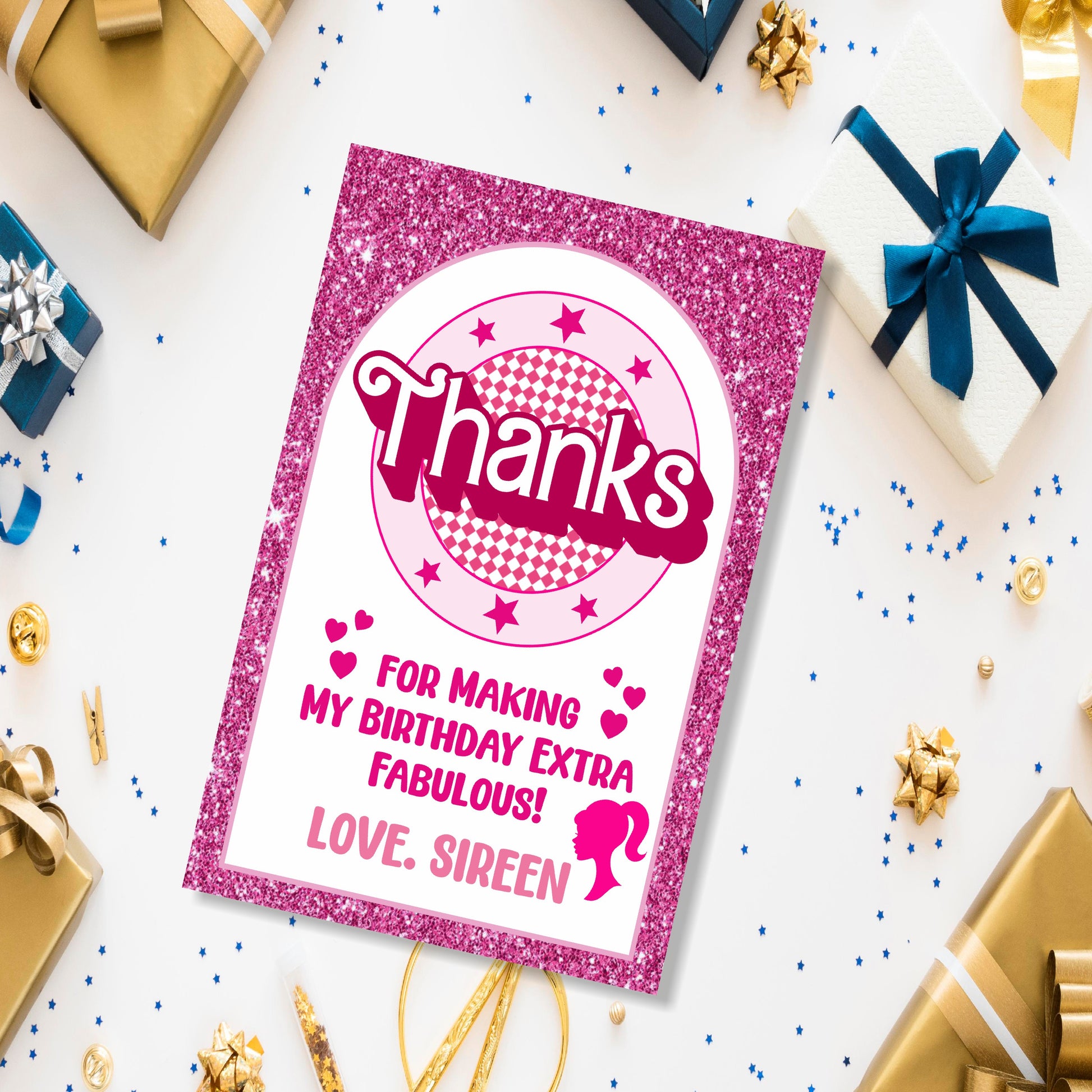 Customized Barbie Birthday Theme Thank You Tag for Girls Birthday Party Return Gifts and Party Favors