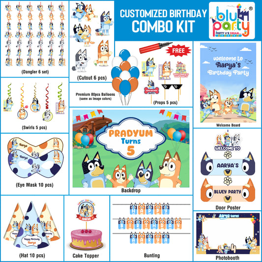 Bluey Birthday Theme Personalized Smart Combo Kit | Kids Party Decoration