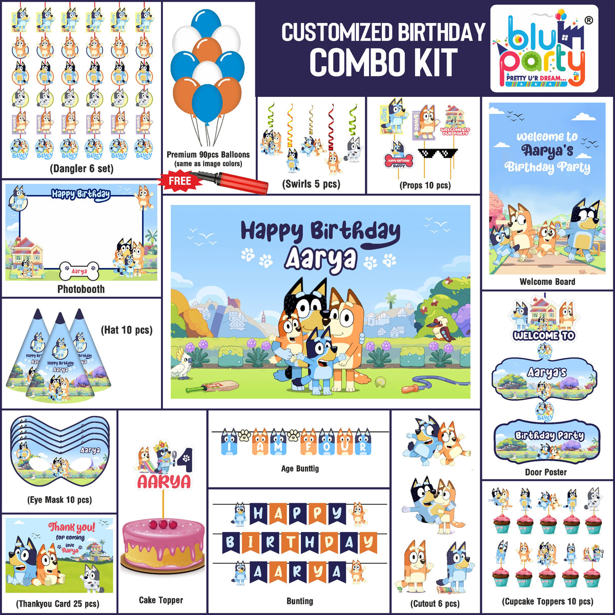 Bluey Birthday Theme Personalized Elite Combo Kit | Kids Party Decoration