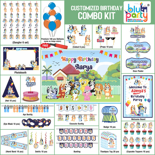 Bluey Birthday Theme Personalized Prime Combo Kit | Kids Party Decoration