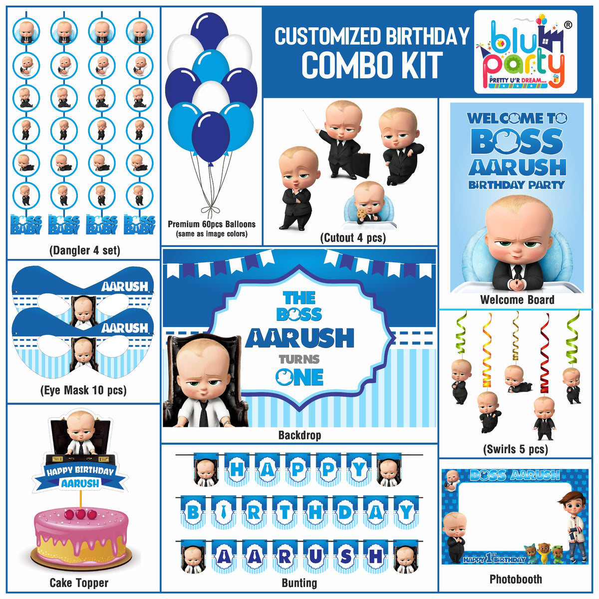 Boss Baby Birthday Theme Personalized Compact Combo Kit | Kids Party Decoration