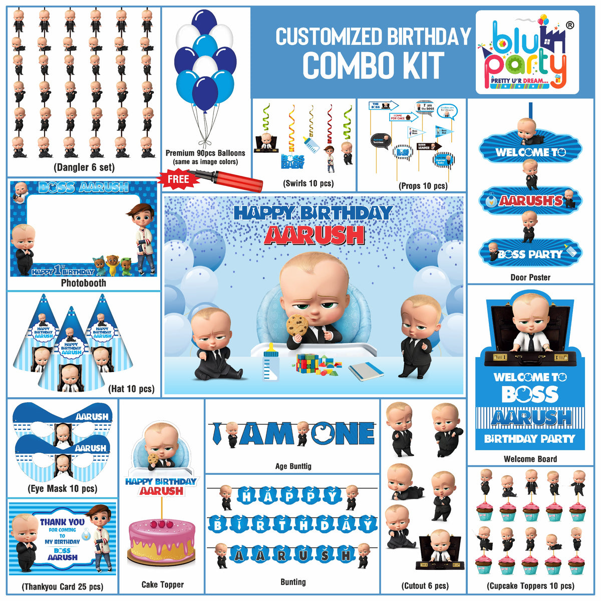Boss Baby Birthday Theme Personalized Elite Combo Kit | Kids Party Decoration