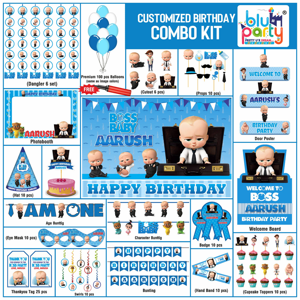 Boss Baby Birthday Theme Personalized Prime Combo Kit | Kids Party Decoration