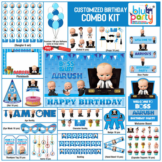 Boss Baby Birthday Theme Personalized Prime Combo Kit | Kids Party Decoration