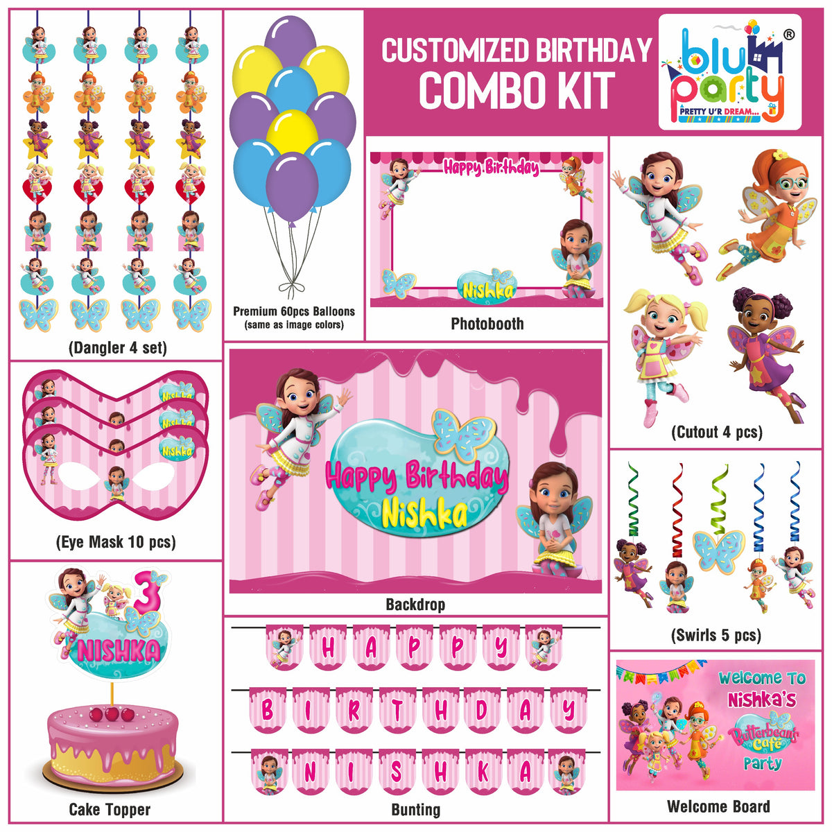 Butterbean's Cafe Birthday Theme Personalized Compact Combo Kit | Kids Party Decoration