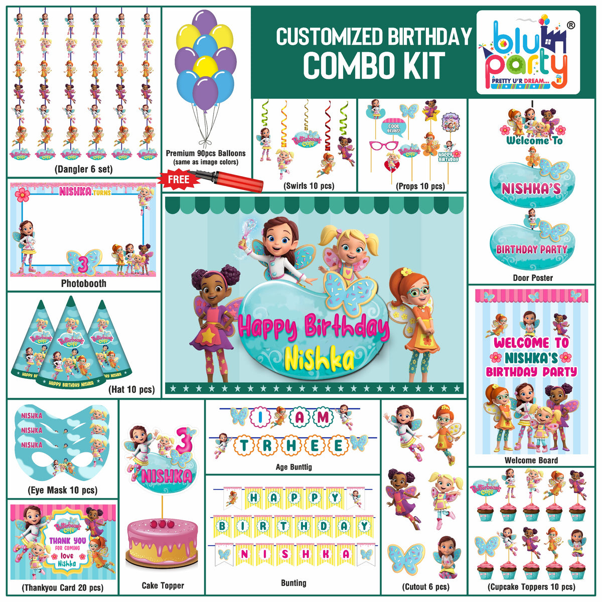 Butterbean's Cafe Birthday Theme Personalized Elite Combo Kit | Kids Party Decoration